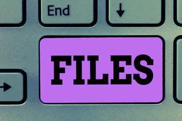 Text sign showing Files. Conceptual photo Folder box for holding loose papers together in orderr easy reference.