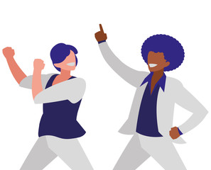 interracial dancers couple disco style characters