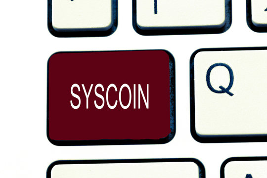 Conceptual hand writing showing Syscoin. Business photo showcasing Cryptocurrency Blockchain Digital currency Tradeable token.