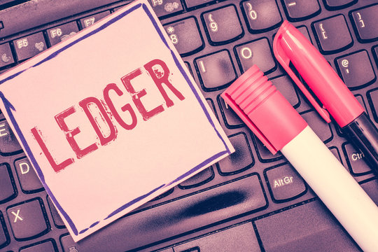 Word writing text Ledger. Business concept for book or other collection of financial accounts flat stone slab.