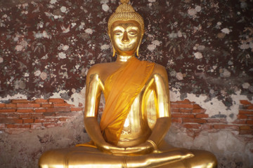 Ancient golden buddha state at Wat Suthat ,Bangkok ,Thailand