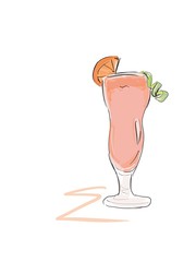 Cocktail red strawberry in front of white background. sketch illustration