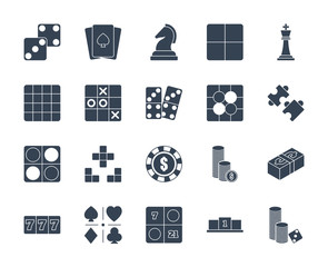 Solid or glyph design icon set of casino, puzzle and board game. Esport concept.