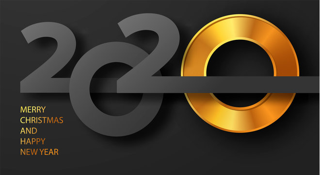Merry Christmas and Happy new year 2020 banner with golden luxury text. Gold Festive Numbers Design. Vector illustration