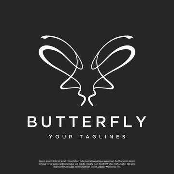 minimalist line art butterfly Vector logo