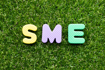 Toy foam letter in word SME (abbreviation of Small and medium sized enterprises) on green grass background