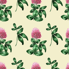 Watercolor background with clover field flower