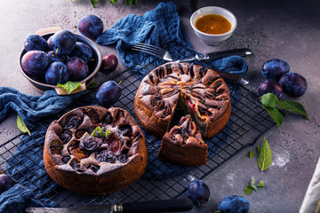 Großaufnahme der köstlichen süßen Frucht torte mit Pflaumen (zwetschgen )