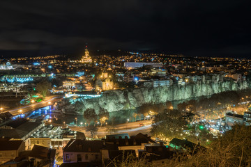 Fototapeta na wymiar Beautiful night view of Tbilisi area from the hill.