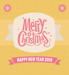 Christmas and New Year typographical on background with winter landscape 