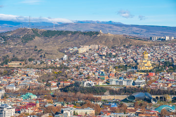 Areal view of Tbilisi City. Beautiful Place to travel.