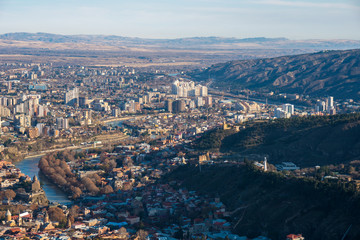 Areal view of Tbilisi City. Beautiful Place to travel.