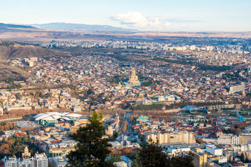 Areal view of Tbilisi City. Beautiful Place to travel.