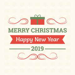 Christmas and New Year typographical on background with winter landscape 