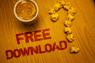 Text sign showing Free Download. Conceptual photo Files Downloading Without Any Charges Online...