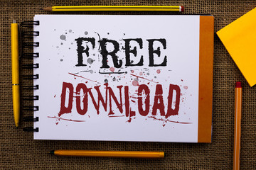 Writing note showing Free Download. Business photo showcasing Files Downloading Without Any Charges...