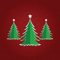 Merry christmas,Snow forest. pines in winter and mountain Paper vector Illustration