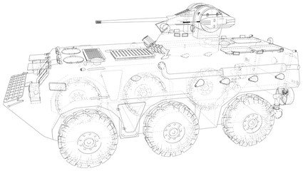 Military all terrain tactical vehicle. Technical wire-frame. Vector rendering of 3d.