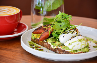Local Hero cafe special chorizo, guacamole and pouched egg