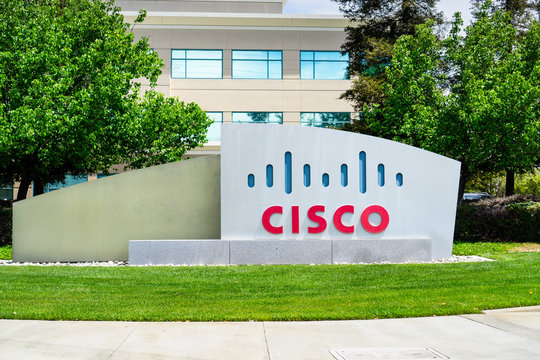April 27, 2019 San Jose / CA / USA - CISCO sign in front of the headquarters in Silicon Valley, San Francisco bay area