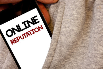 Text sign showing Online Reputation. Conceptual photo Reliability Ranking Review Evaluation...