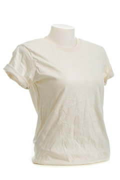 Raw cotton color female tshirt template on the mannequin