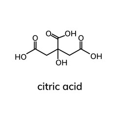 Citric acid chemical formula on white background