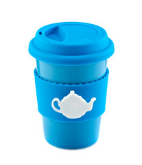 Blue travel mug isolated on white