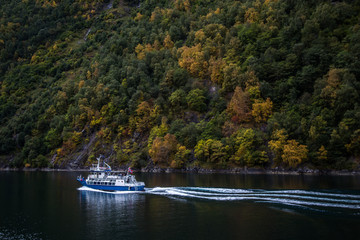 Views of the geiranger fjord from the cruise, in Norway