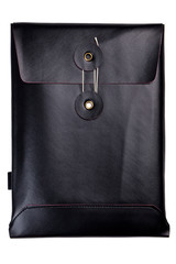 Black leather case note book isolated on white background