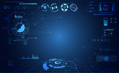 abstract technology ui futuristic concept hud interface hologram elements of digital data chart, communication, computing and circle percent vitality innovation on hi tech future design background