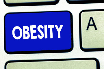 Writing note showing Obesity. Business photo showcasing Medical condition Excess of body fat accumulated Health problem.