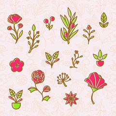 Set of Outline Floral Element