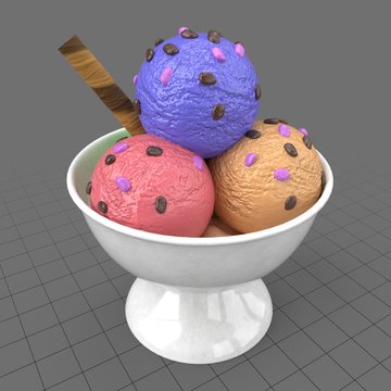 Stylized ice cream scoops in bowl