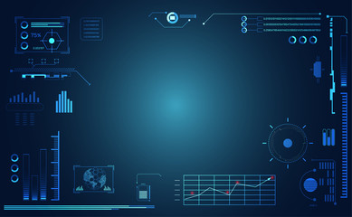 abstract technology ui futuristic concept hud interface hologram elements of digital data chart, communication, computing and circle percent vitality innovation on hi tech future design background