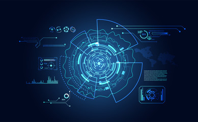 abstract technology ui futuristic concept hud interface hologram elements of digital data chart, communication, computing and circle percent vitality innovation on hi tech future design background
