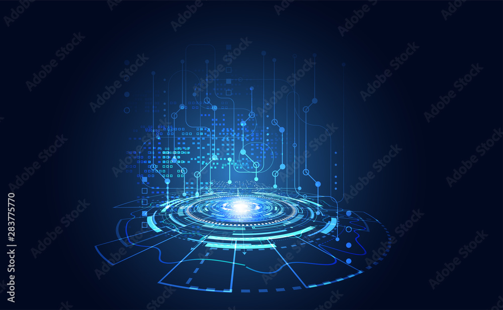 Fototapete Modern Abstract technology concept. digital circuit communication circle  on blue background and innovation hi tech future design background, vector illustration.