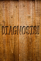Text sign showing Diagnosis Motivational Call. Conceptual photo Judgment about particular illness or condition Ideas messages wooden background intentions feelings thoughts communicate
