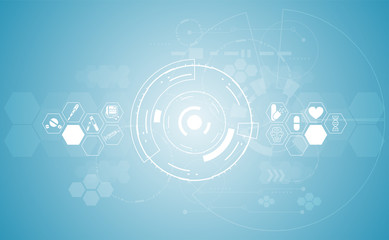 Abstract health medical science healthcare icon digital technology science concept modern innovation,Treatment,medicine on hi tech future blue background.