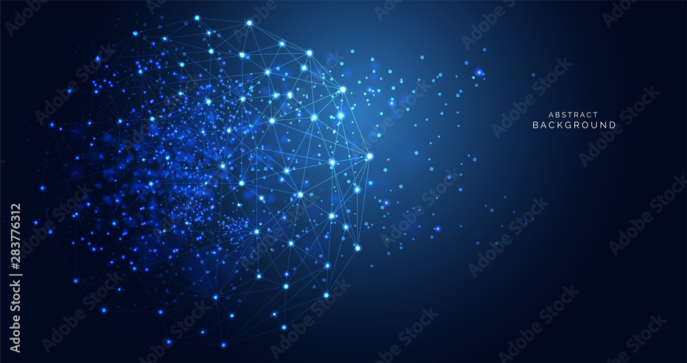 Wall mural modern abstract network science connection technology line dot and graphic design. on hi tech future