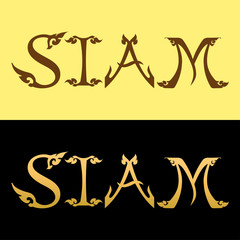 typographic with traditional thai pattern word SIAM old name of Thailand with yellow background and black background