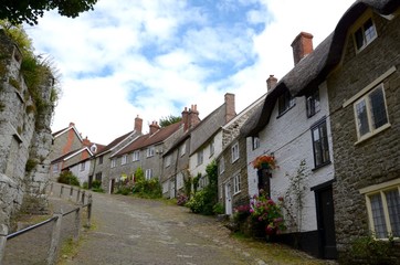Fototapeta na wymiar Gold Hill, Shaftesbury, England is famous for being the location of the Hovis bread advert.