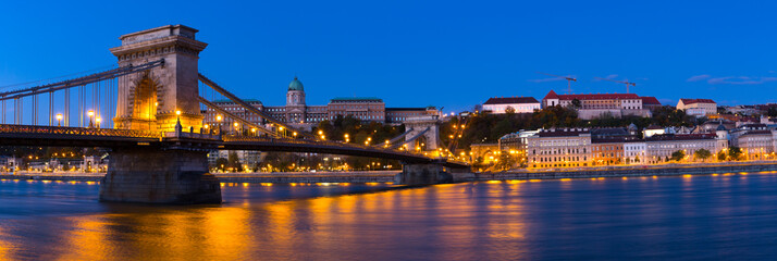 Obraz na płótnie Canvas Photo of night Chain Bridge near Buda Fortress in Hungary