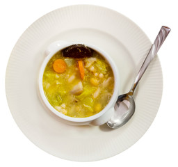 Catalan soup of bean with boiled carrots, potatoes and blood sausage