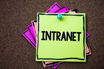 Writing note showing Intranet. Business photo showcasing Private network of a company Interlinked...