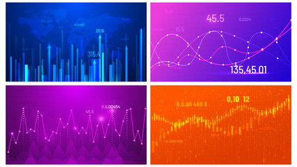 Obraz premium Business growth chart. Financial trend screen, investment graph and abstract data widescreen charts. Corporate target chart, statistic or strategy infochart background vector illustration set