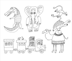 Vector hand drawn circus animals