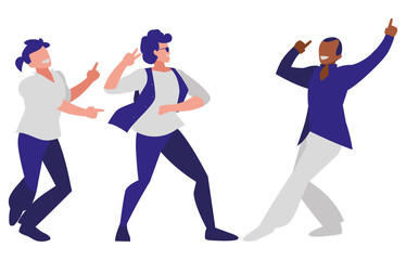 interracial dancers group disco style characters