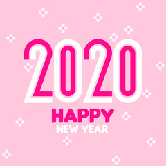 Happy New Year 2020 logo design with elegant condensed numbers on pink floral background. Modern vector illustration for greeting card, holiday calendar, book or brochure