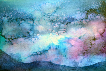 Fototapeta na wymiar Backgroung watercolor splash of a night sky meditation